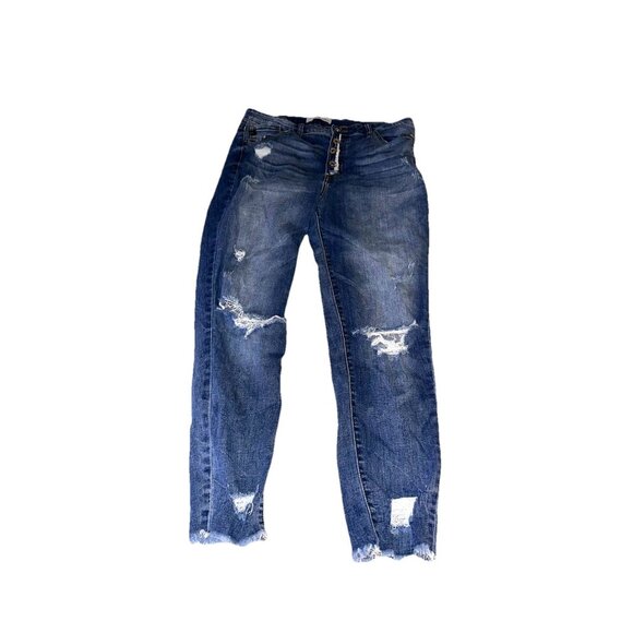 KANCAN Women’s ' Size 31 (15) DISTRESSED JEANS Button Fly - Picture 2 of 5
